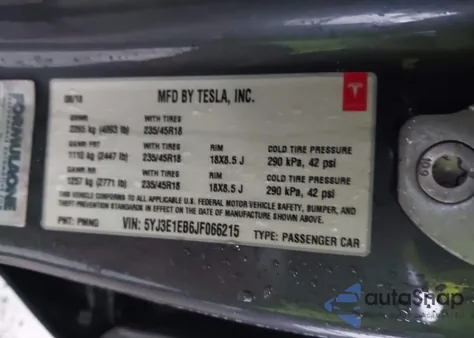 2018 Tesla Model 3 Long Range/Performance from USA, damaged, VIN 5YJ3E1EB6JF066215